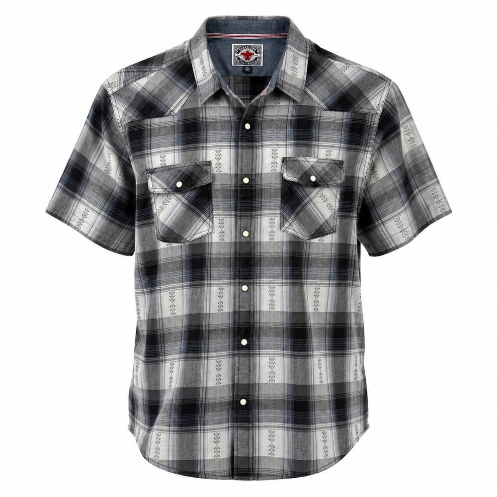 Flag & Anthem XXL 100% Cotton Plaid Pearl Snap Up Short Sleeve Shirt Western